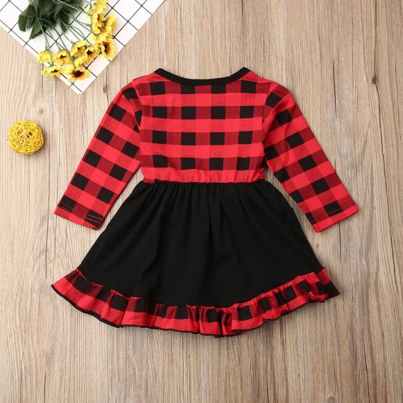 Christmas Buffalo Plaid Girls Red Dress - Picture 5 of 6